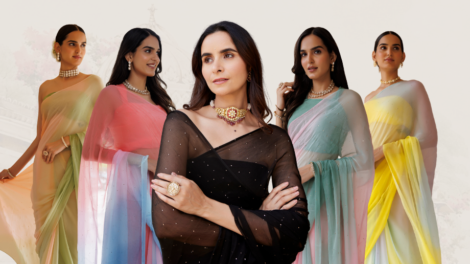 Elegant Holi sarees in soft pastel tones