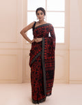 Red-Black Hand Block Printed Bagru Pure Chanderi Sustainable Saree