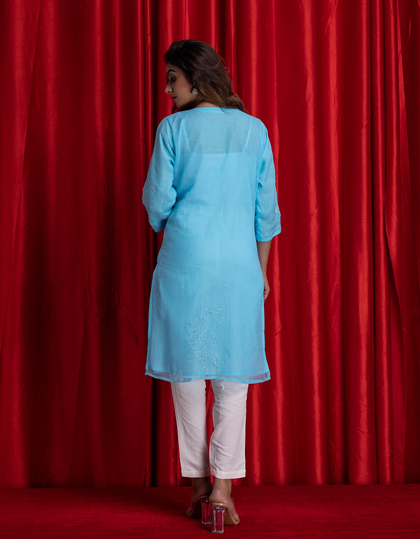 Blue Handcrafted Mukaish Designer Chiffon Kurti