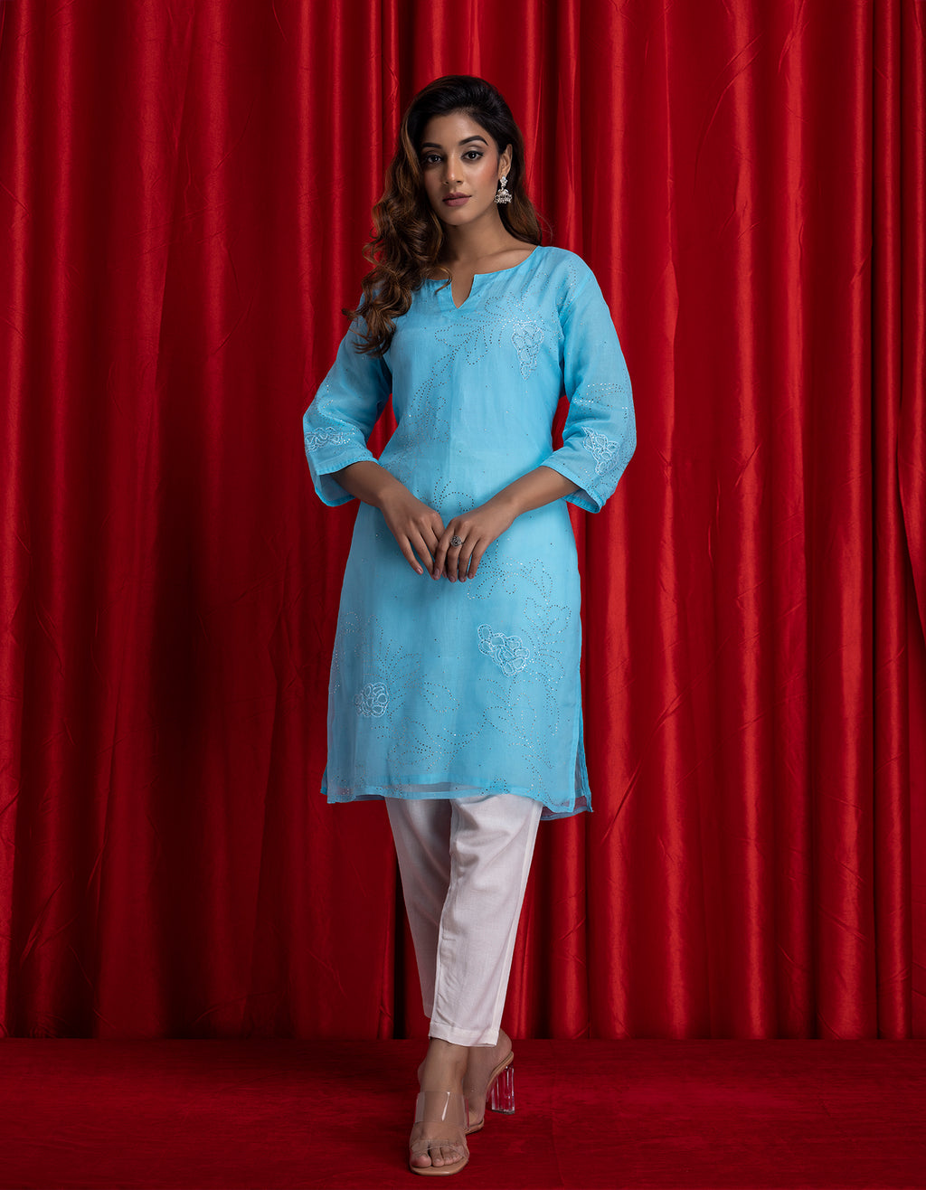 Blue Handcrafted Mukaish Designer Chiffon Kurti