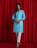 Blue Handcrafted Mukaish Designer Chiffon Kurti