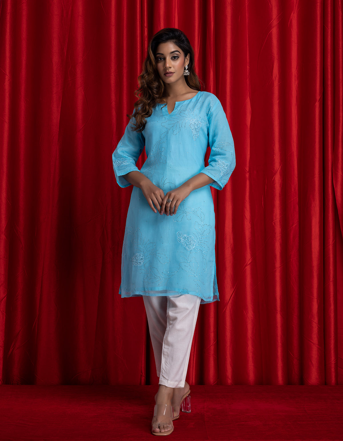 Blue Handcrafted Mukaish Designer Chiffon Kurti