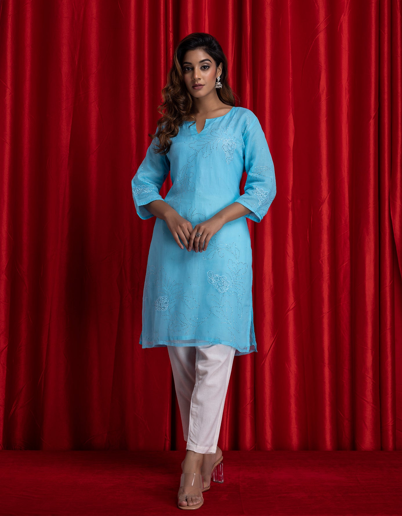 Blue Handcrafted Mukaish Designer Chiffon Kurti