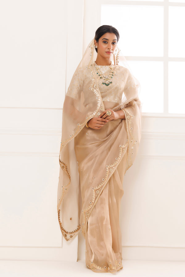 Golden Pure Tissue Handcrafted Gota Patti Saree