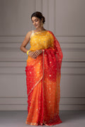 Yellow Orange Pure Kota Silk Handcrafted Gota Jaal Bandhani Saree