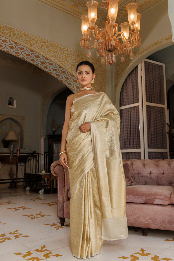 Golden Handwoven Banarasi Silk Zari Saree