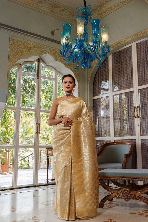 Golden Handwoven Banarasi Silk Zari Saree