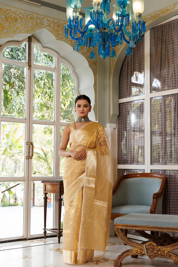 Golden Banarasi Handwoven Zari Tissue Saree