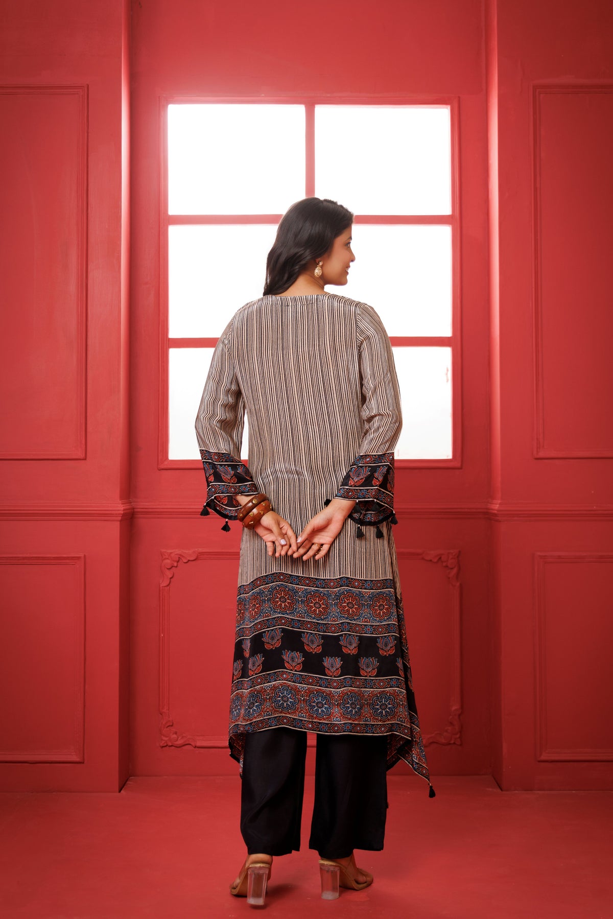 Black Ajrakh Hand Block Printed Modal Silk Kurta Set