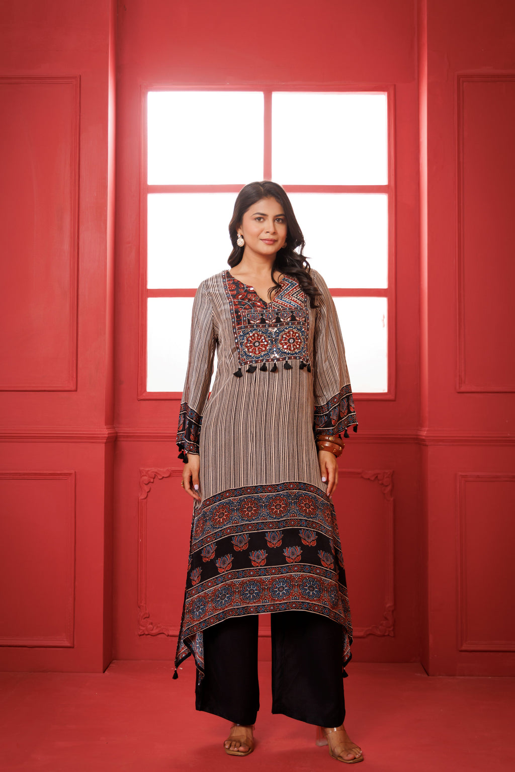 Black Ajrakh Hand Block Printed Modal Silk Kurta Set