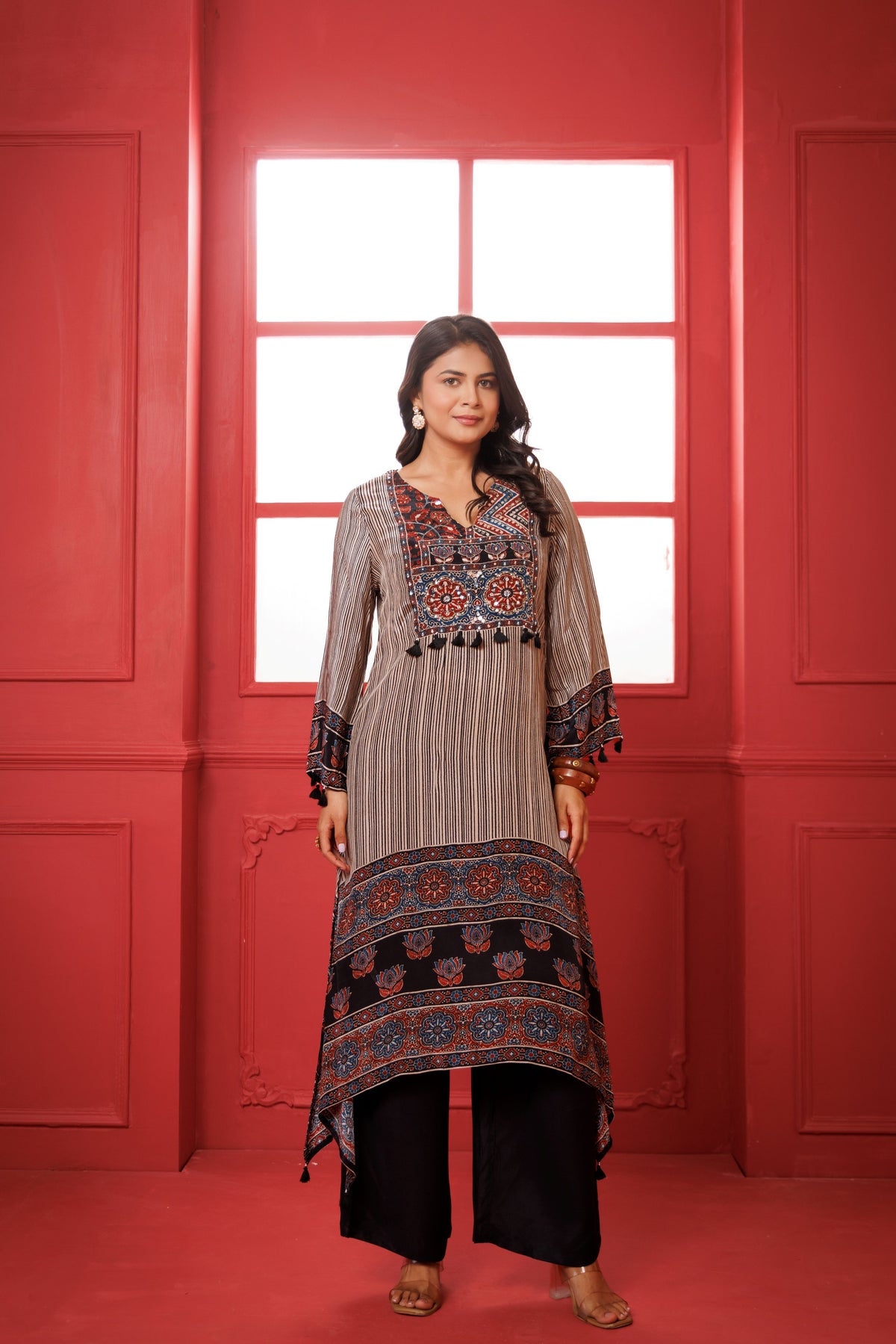 Black Ajrakh Hand Block Printed Modal Silk Kurta Set