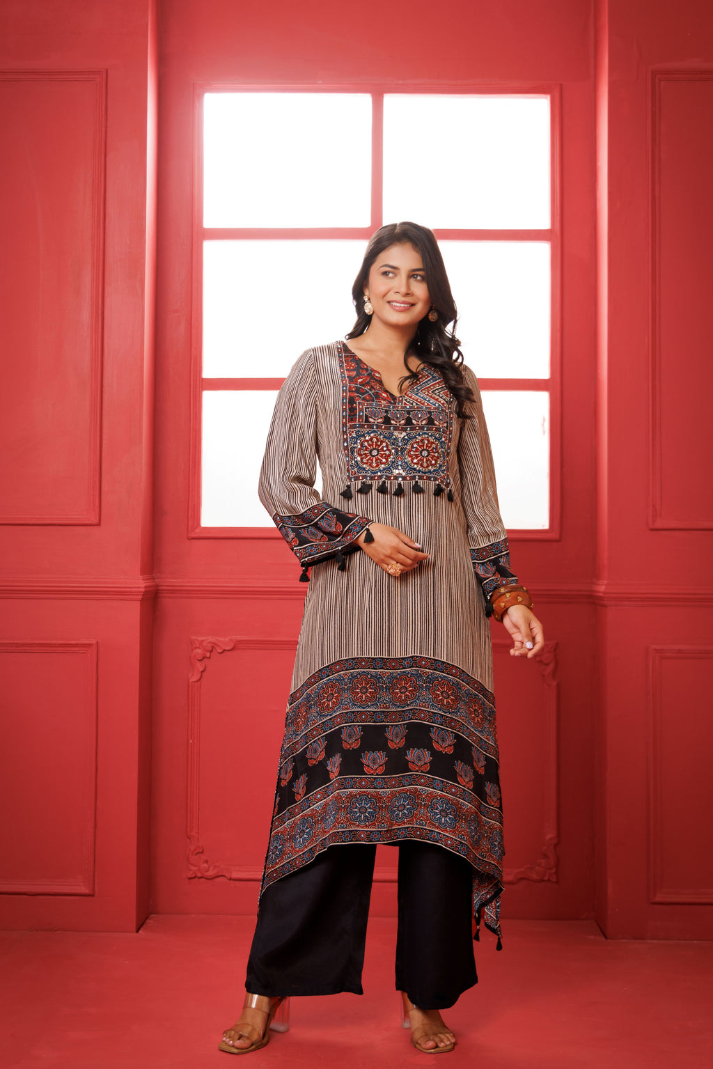 Black Ajrakh Hand Block Printed Modal Silk Kurta Set