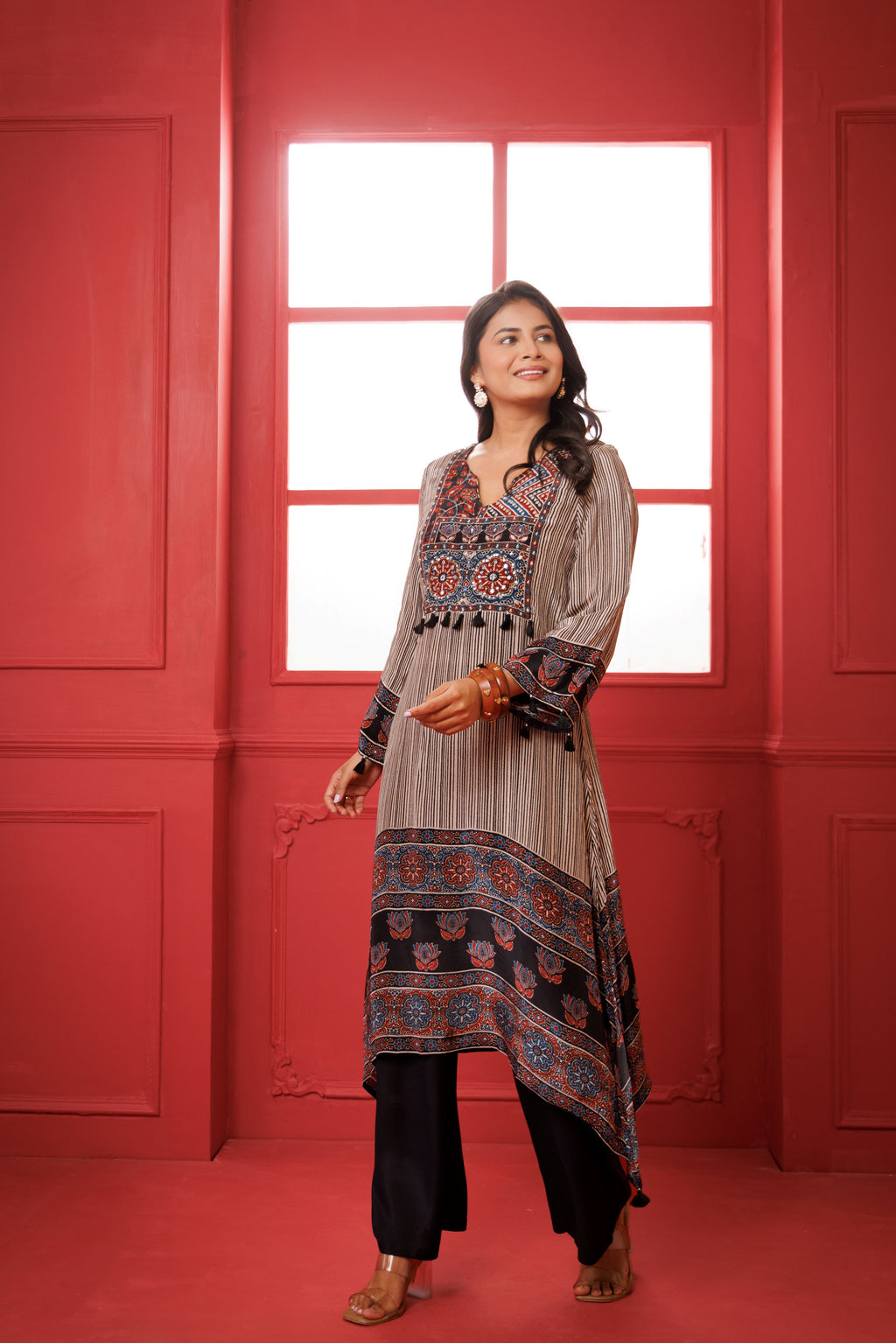 Black Ajrakh Hand Block Printed Modal Silk Kurta Set