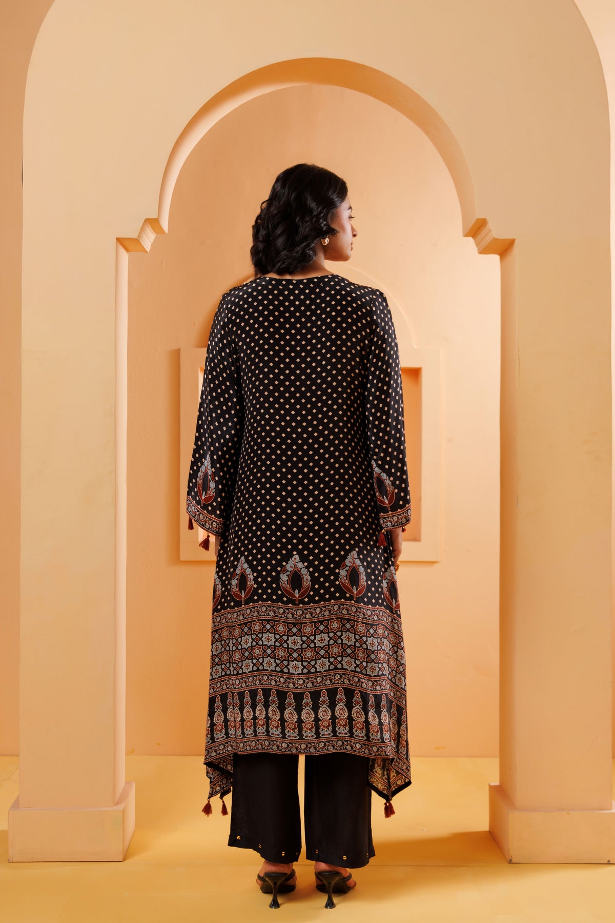 Black Ajrakh Printed Modal Silk Kurta Set
