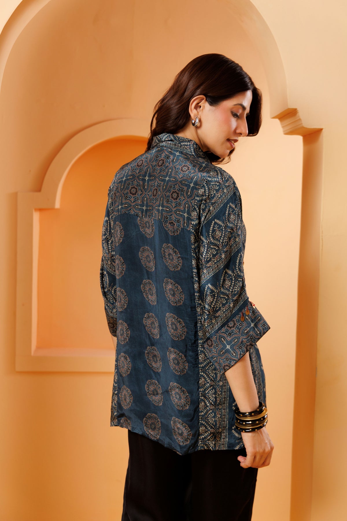 Blue Ajrakh Print Modal Silk Kurti