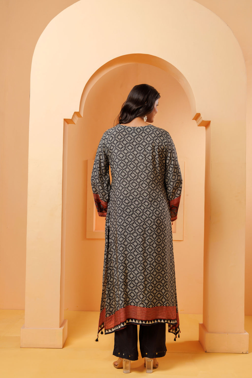 Black Printed Modal Silk Kurta Set