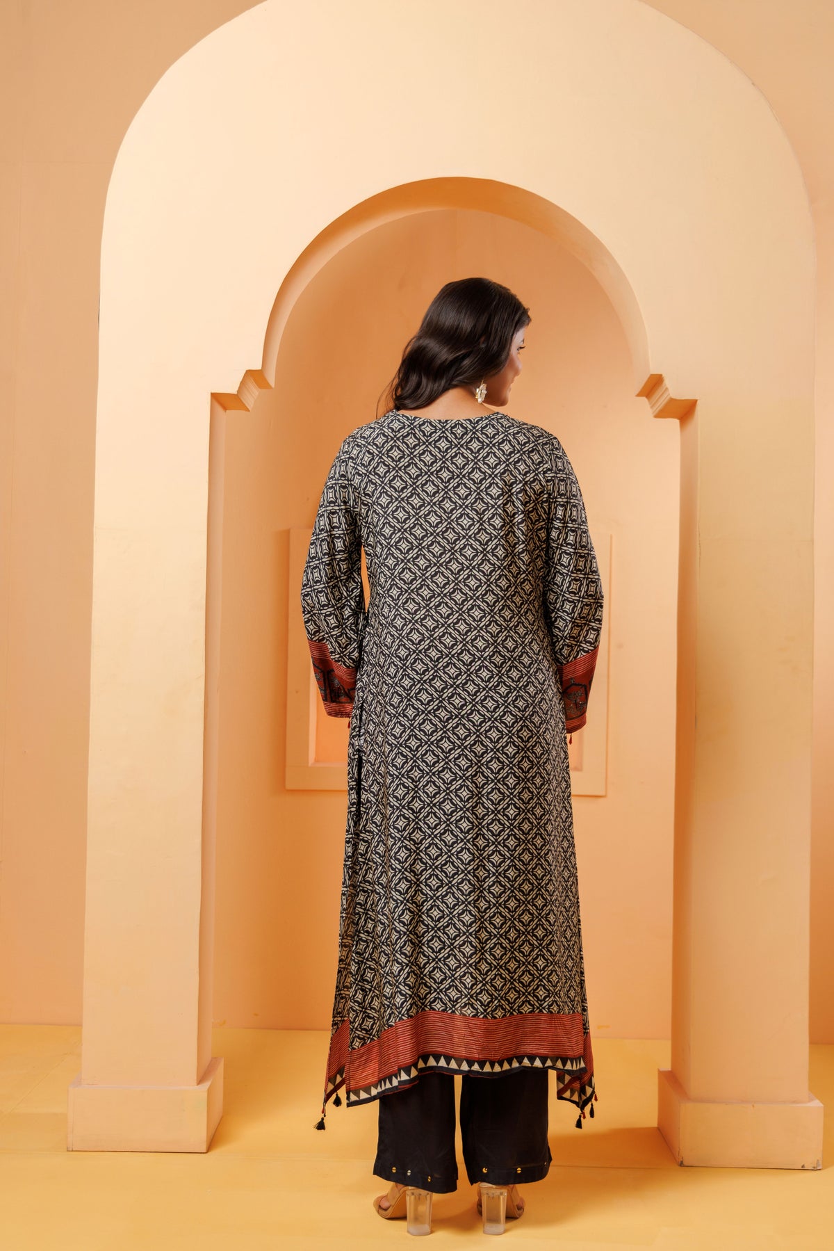 Black Printed Modal Silk Kurta Set
