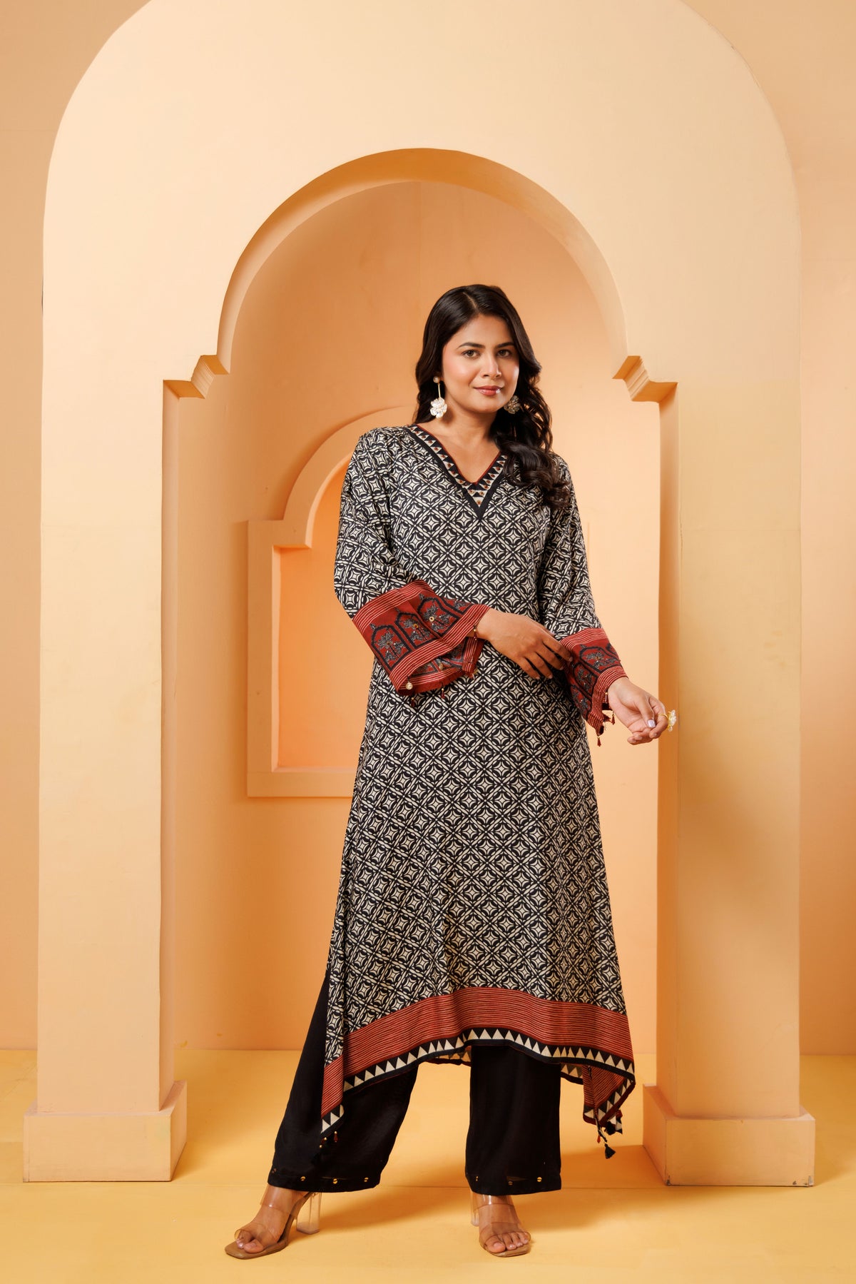 Black Printed Modal Silk Kurta Set