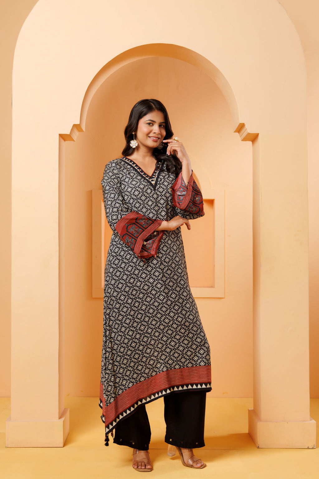 Black Printed Modal Silk Kurta Set
