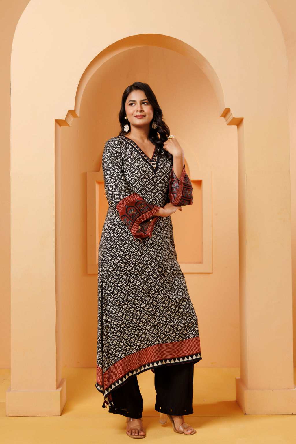 Black Printed Modal Silk Kurta Set