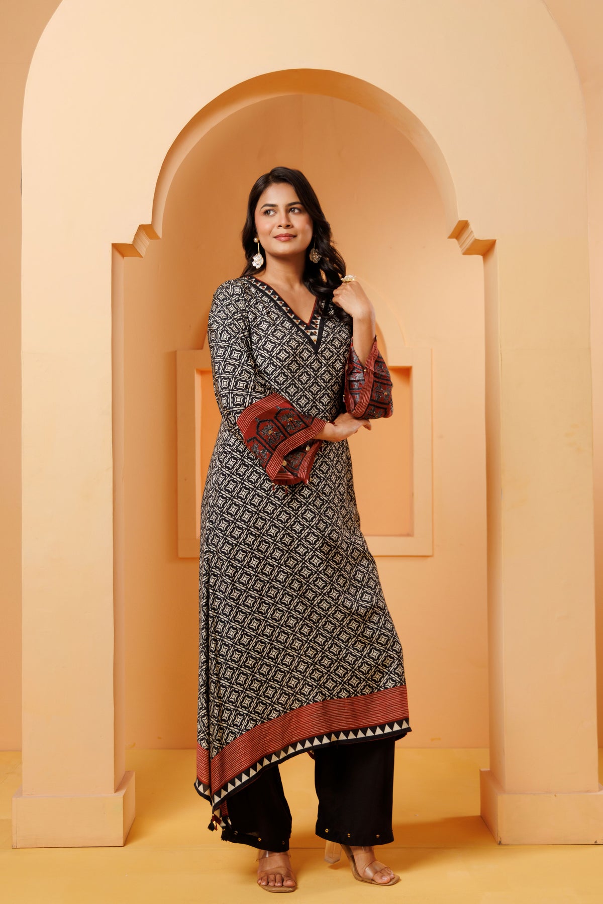 Black Printed Modal Silk Kurta Set