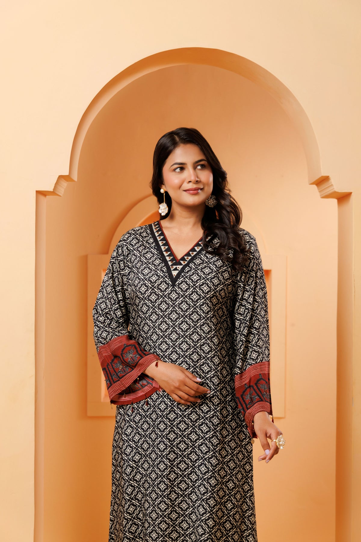 Black Printed Modal Silk Kurta Set