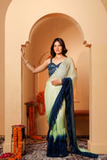 Green and Blue Shaded Ruffle Saree