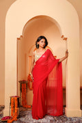 Magenta pink Chiffon Mukaish Saree