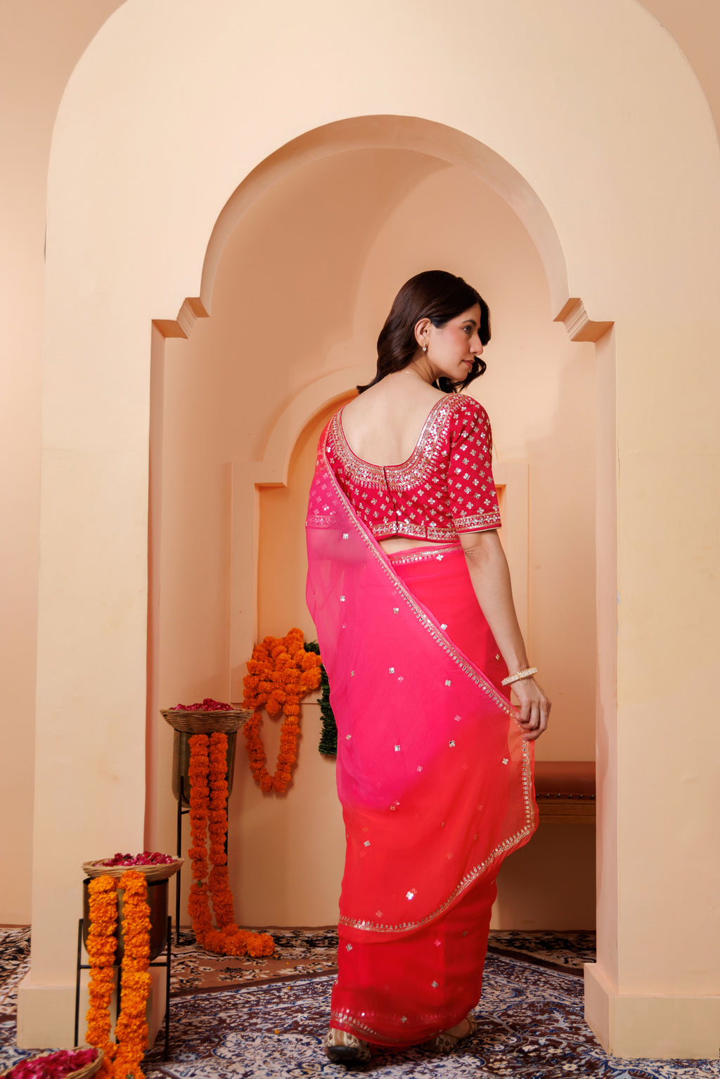 Multicolor Chiffon Saree with Aari & Sequin Work