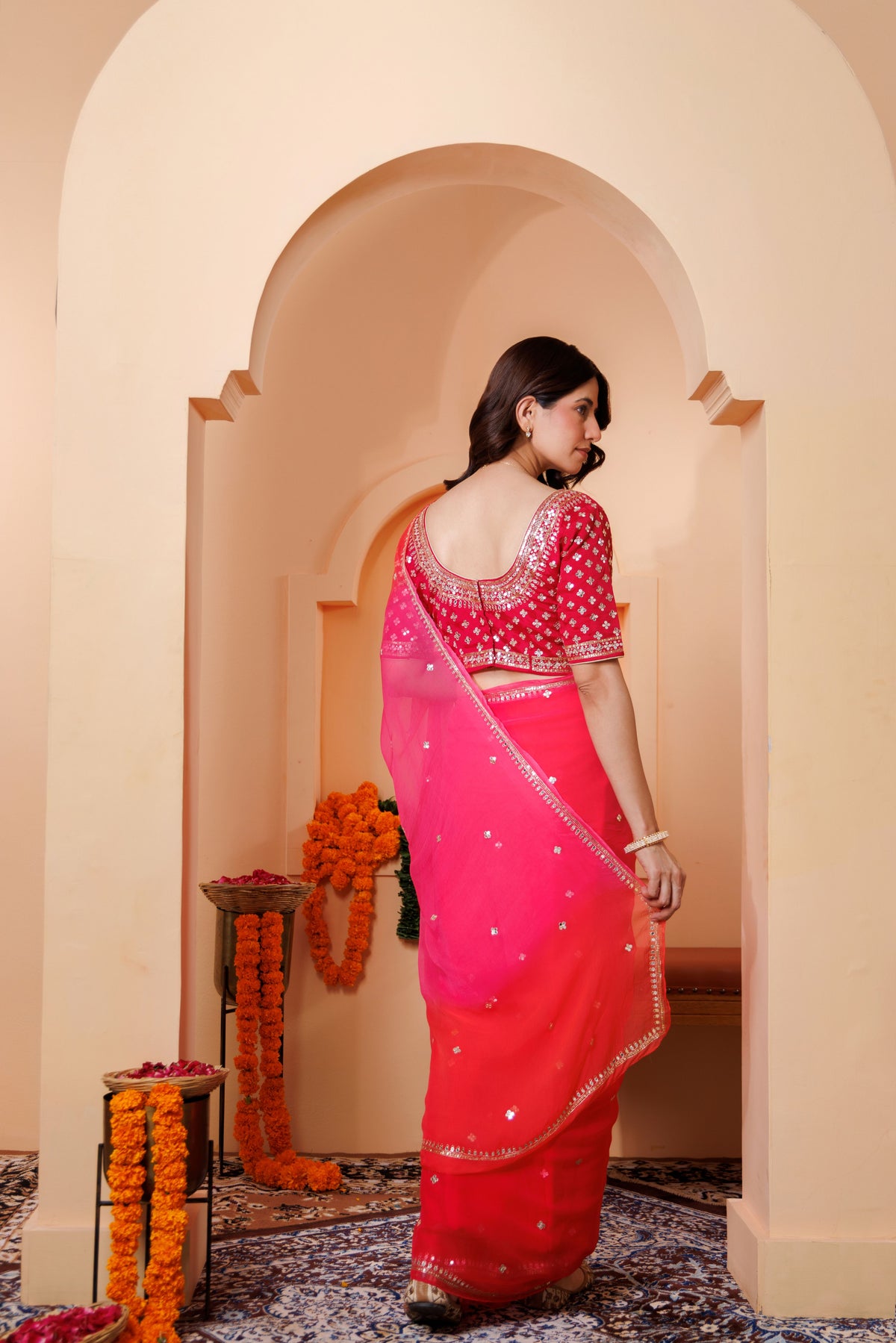 Multicolor Chiffon Saree with Aari & Sequin Work