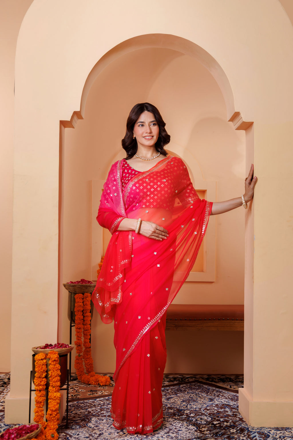 Multicolor Chiffon Saree with Aari & Sequin Work