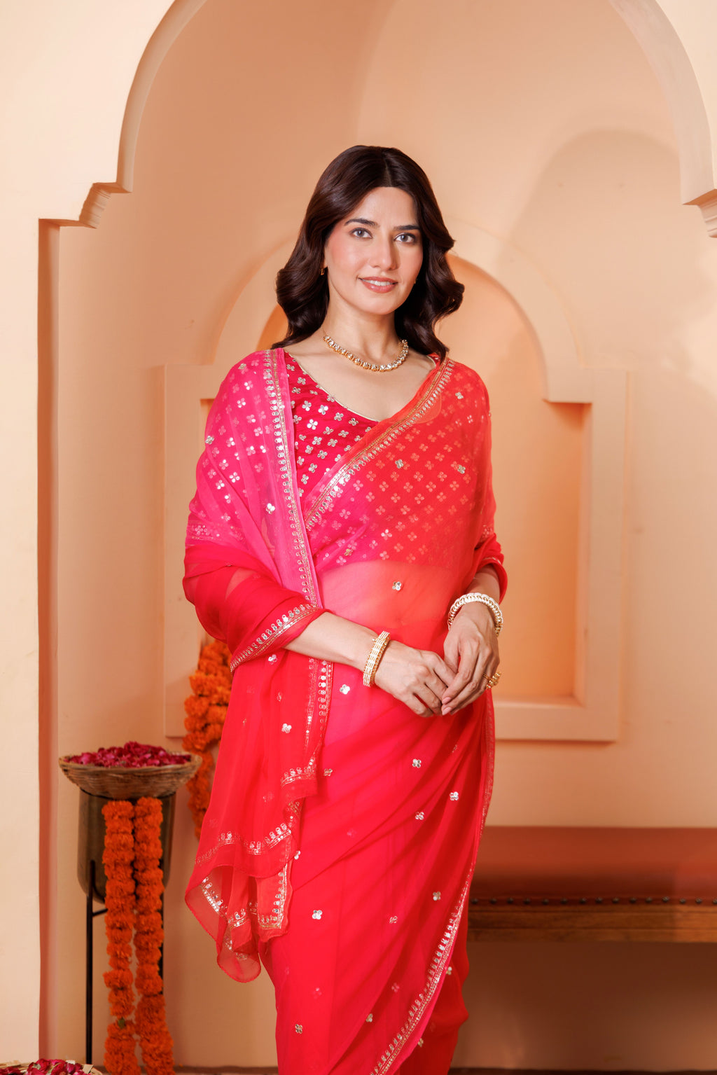 Multicolor Chiffon Saree with Aari & Sequin Work