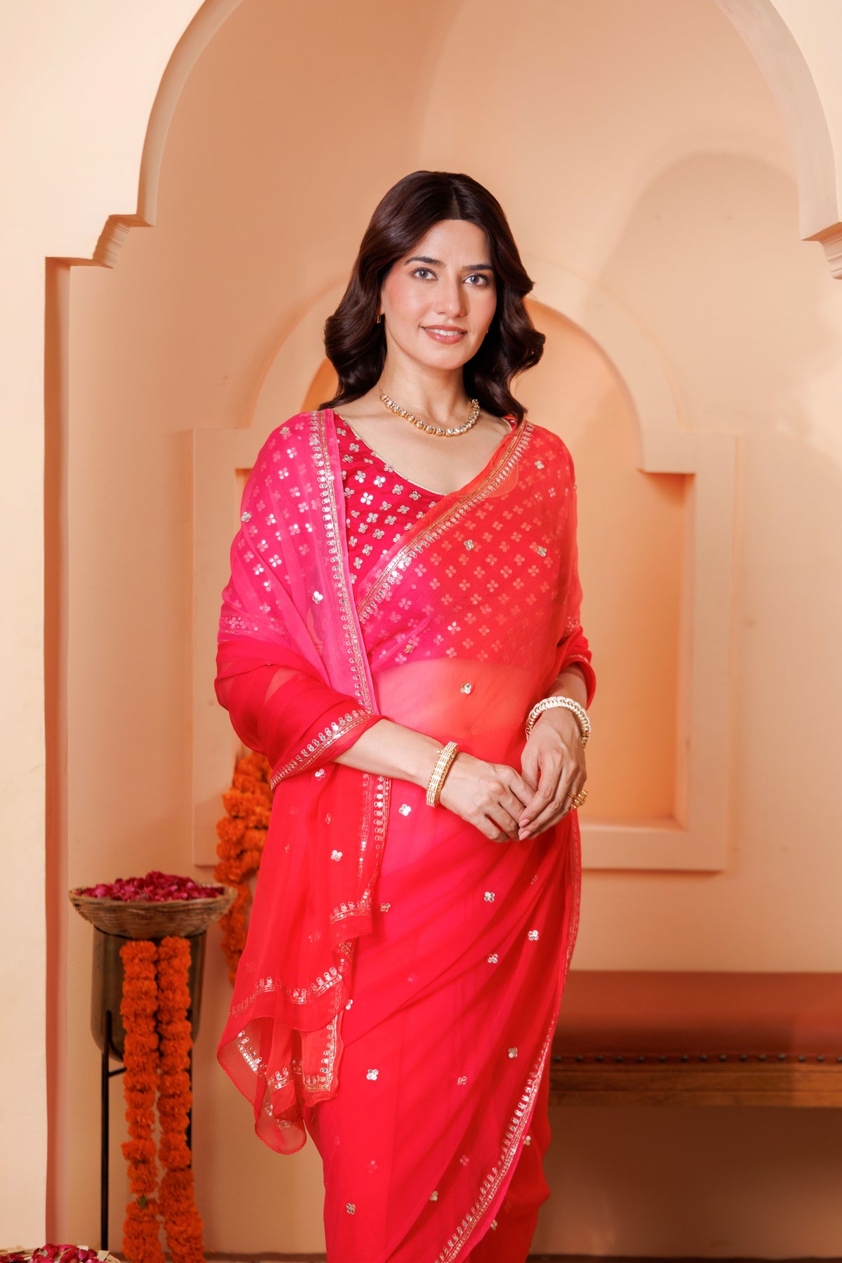 Multicolor Chiffon Saree with Aari & Sequin Work