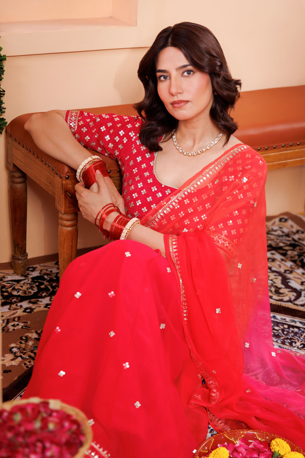 Multicolor Chiffon Saree with Aari & Sequin Work