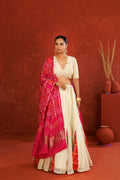 Off White Tissue Lehenga Set with Pink Bandhani Dupatta