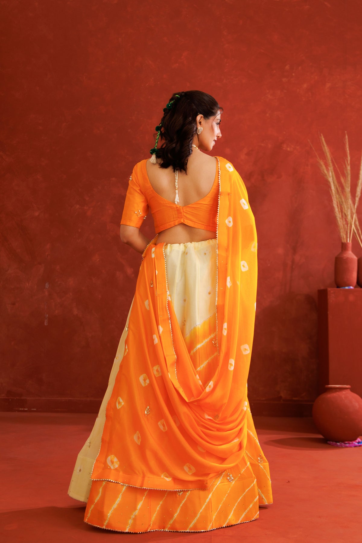 Yellow Leheriya Chinon Embroidered Lehenga Set