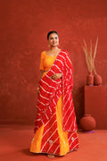 Yellow & Red Leheriya Chinon Embroidered Lehenga Set