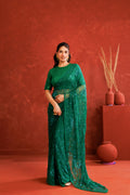 Green Handcrafted Sequins Jaal Chiffon Saree