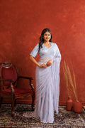 Lavender Chiffon Hand Embroidered Sequins Jaal Saree