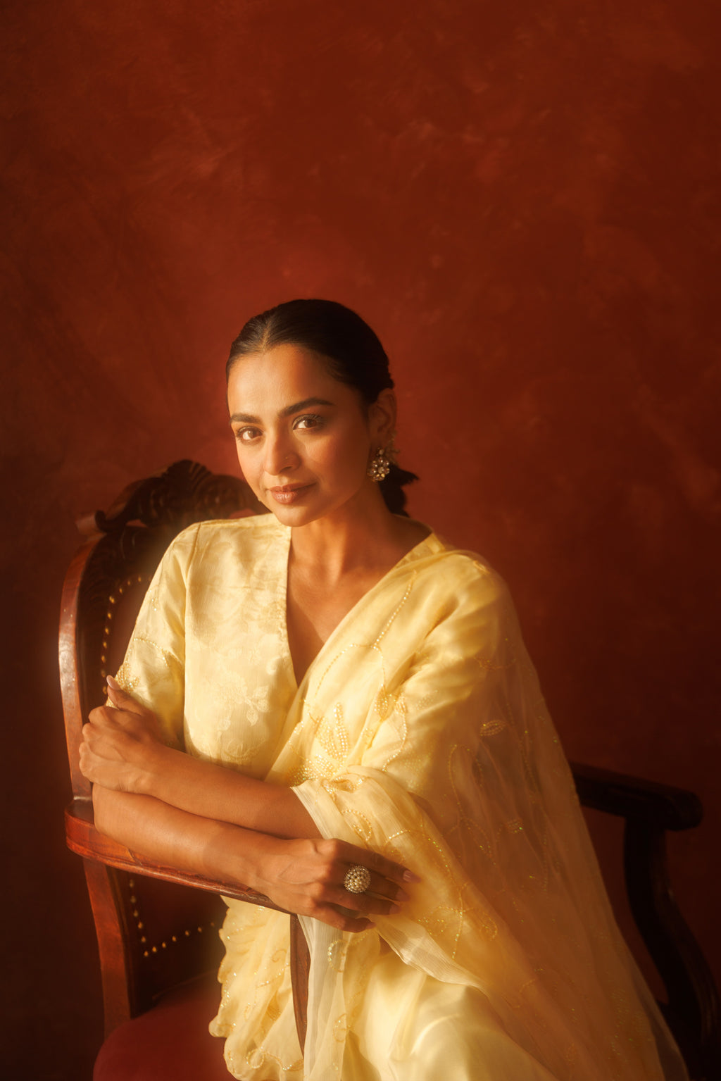 Beige Chiffon Hand Embroidered Sequins Jaal Saree