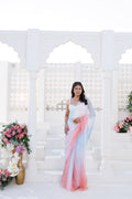 Blue & Pink Shaded Chiffon Mukaish Saree