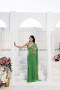 Green Net-Patch Chiffon Saree