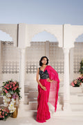 Pink Flowy Ruffle Chiffon Saree