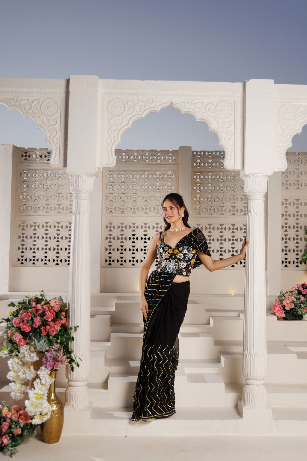 Black Georgette Gota Saree