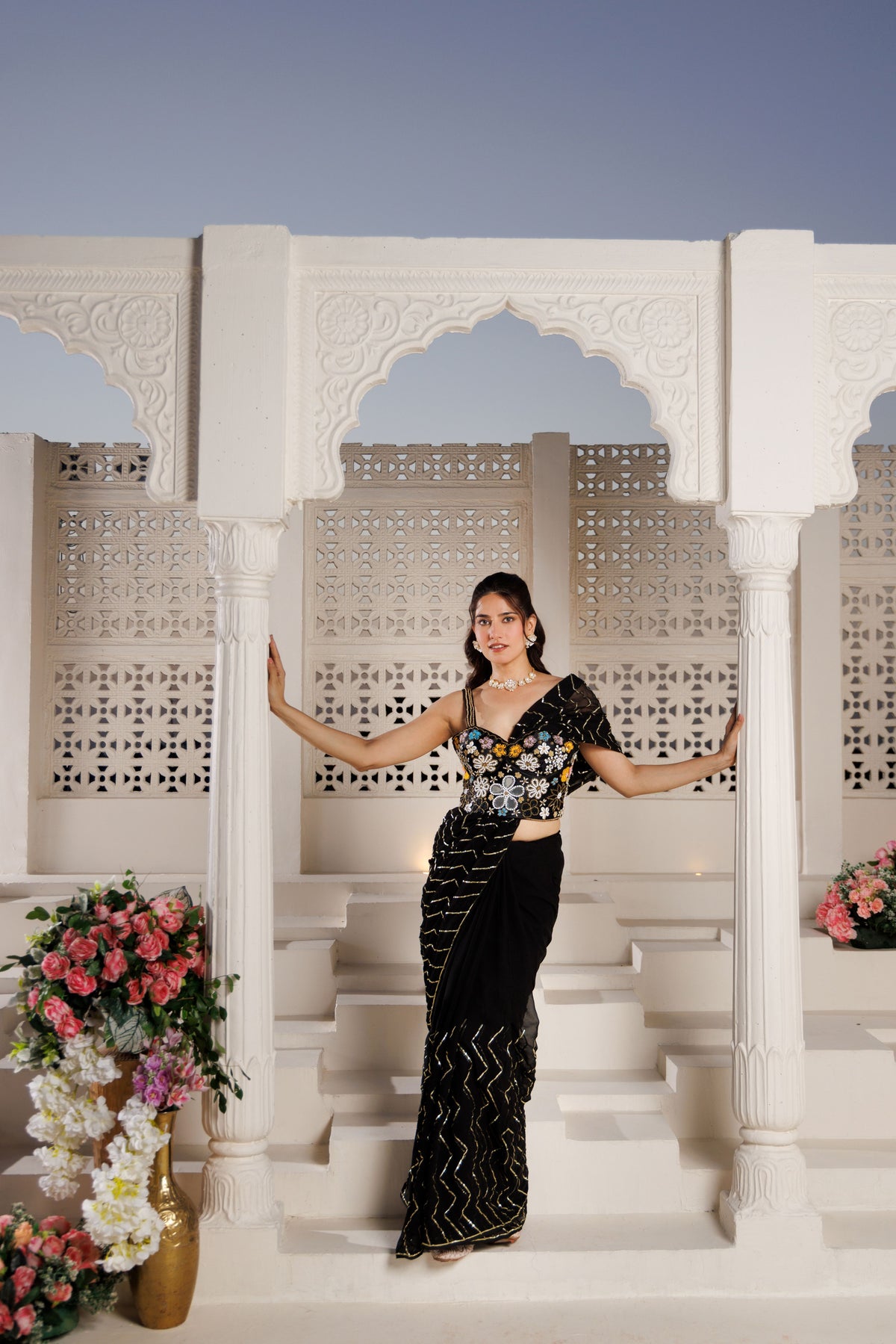 Black Georgette Gota Saree