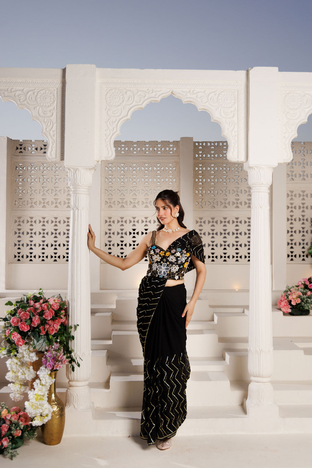 Black Georgette Gota Saree
