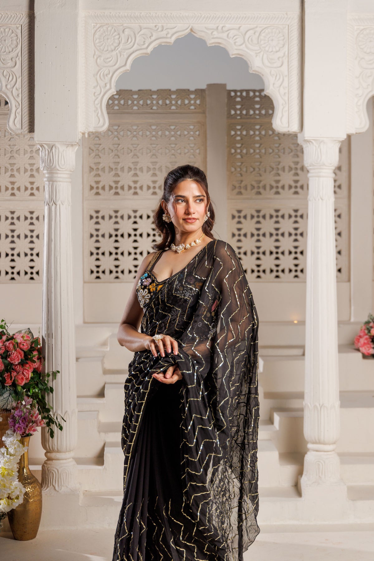 Black Georgette Gota Saree