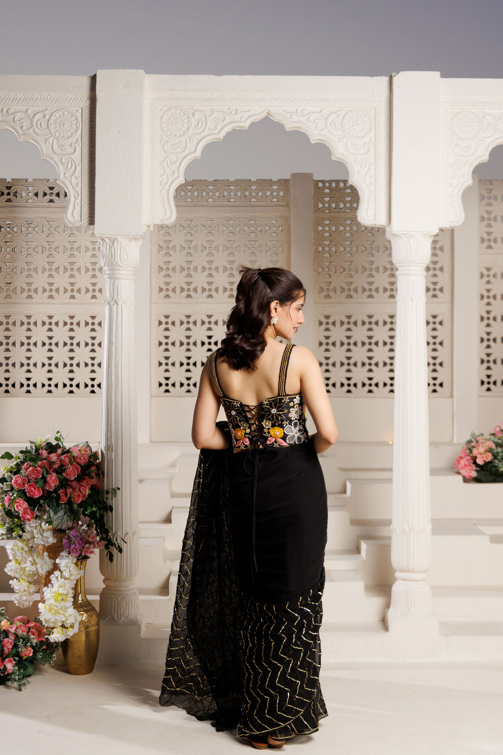 Black Georgette Gota Saree