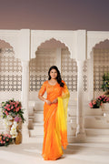 Yellow Orange Chiffon Saree with Aari & Sequin Work
