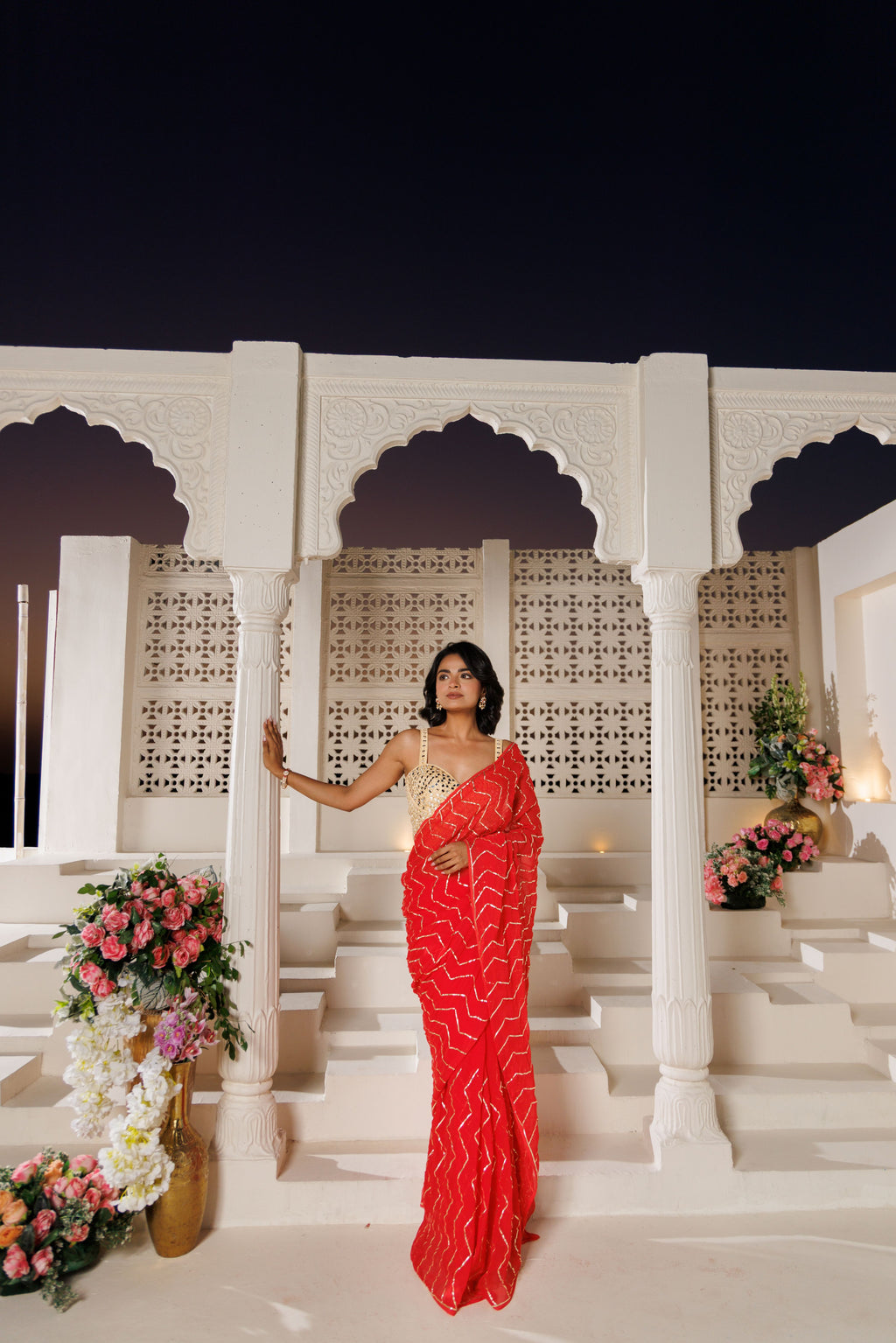 Red Georgette Gota Saree